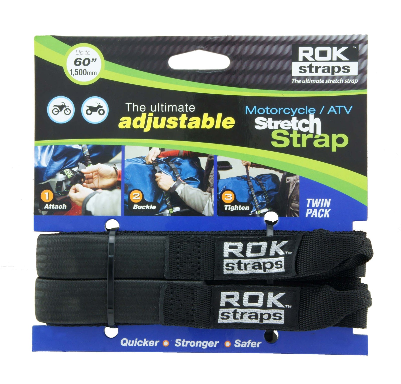 Motorcycle & ATV Stretch Straps 60” x1” – Adjustable Elastic Tie Downs Black