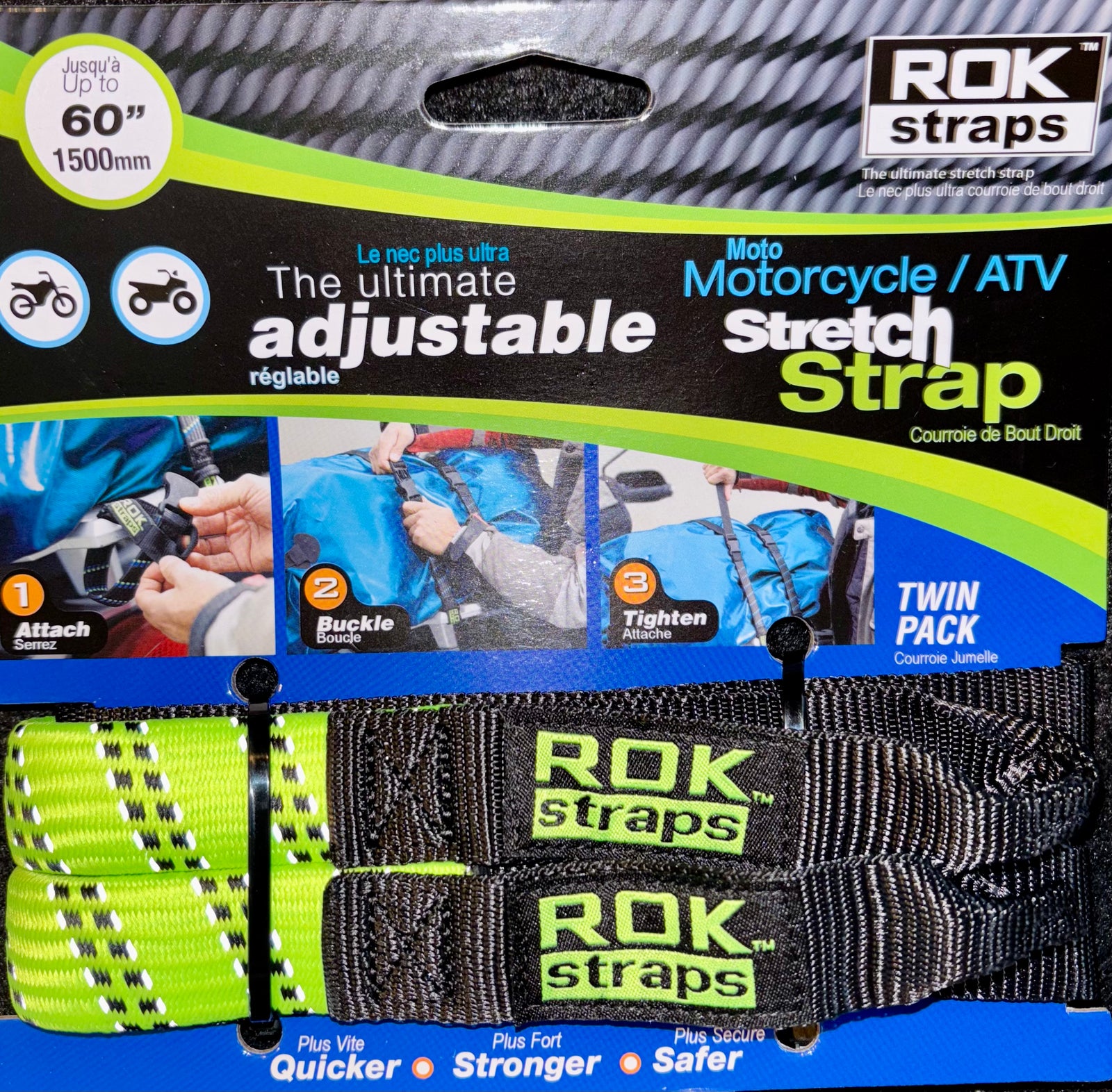 Motorcycle ATV Stretch Strap 60" HI- viz Green REFLECTIVE