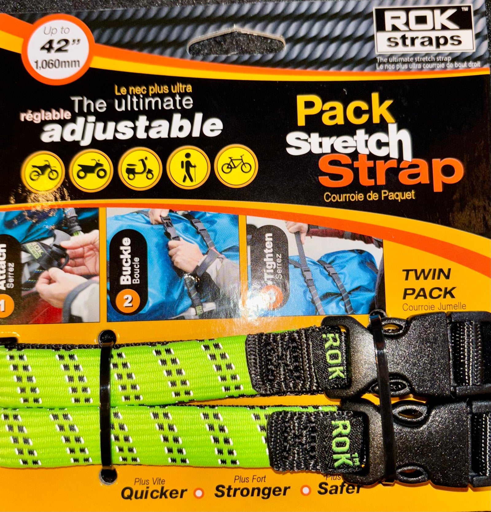 Pack Strap Sangle Extensible - 42" - Rayure Bleu/Vert 