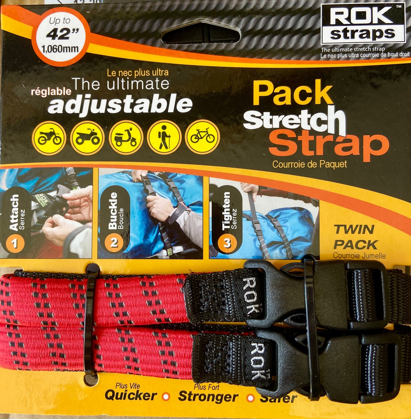 Pack Strap Sangle Extensible - 42" - Rayure Bleu/Vert 