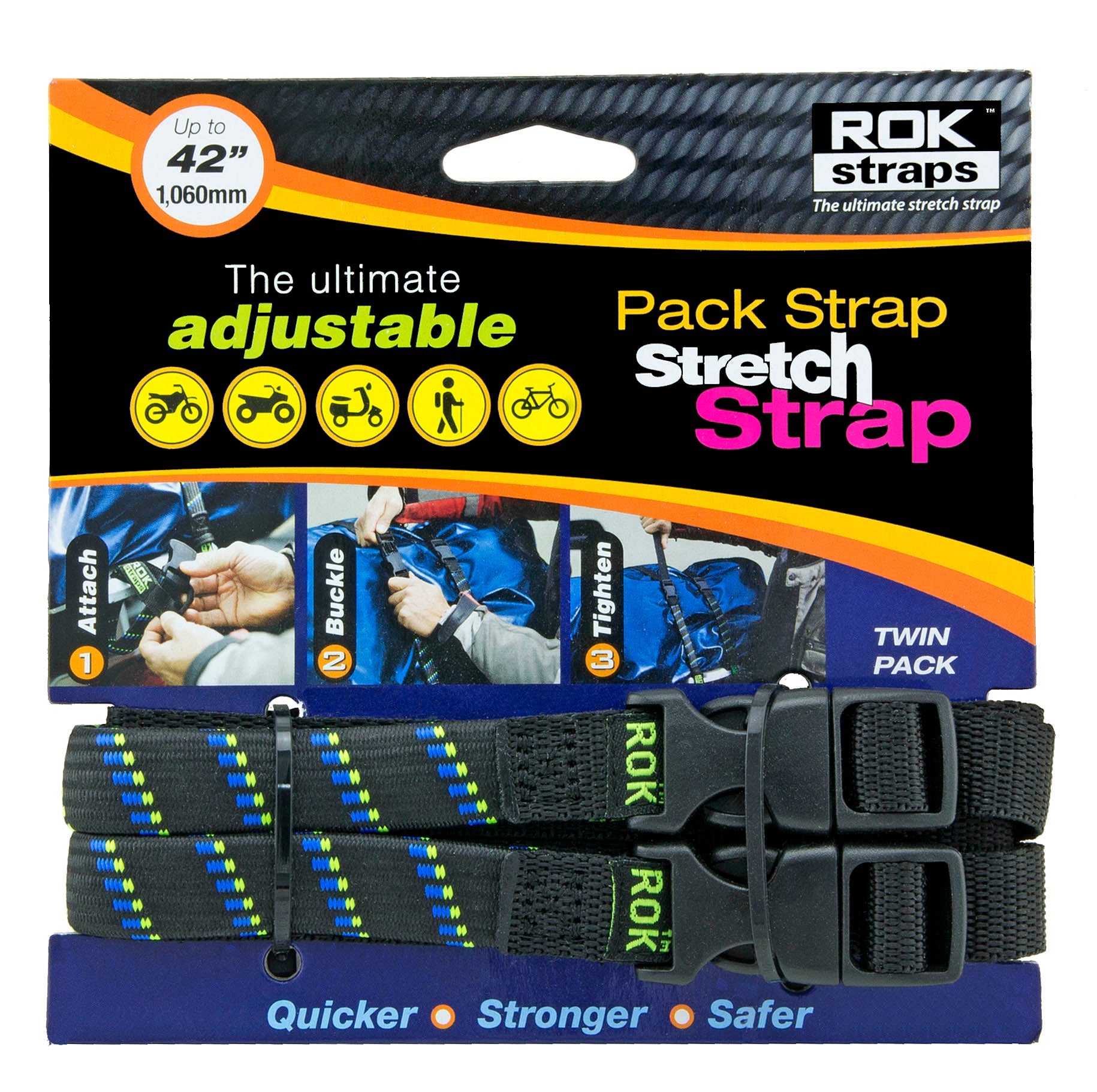 Pack Strap Stretch Strap - 42" - Blue/Green Stripe